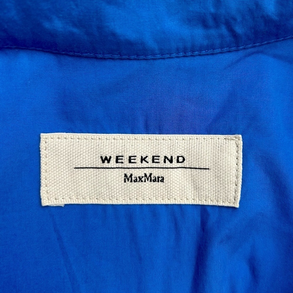 Max Mara Poplin Shirt Dress Royal Blue Long Sleeve Side Tie Button Front Size 4 - Picture 10 of 11